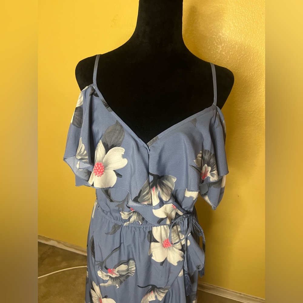 Blue Floral Ruffle Maxi Dress - Picture 3 of 11